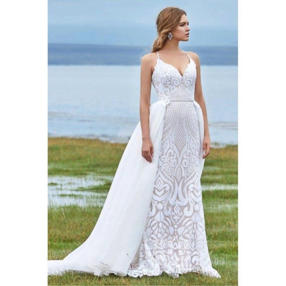 Elegant White Lace Gown with Train